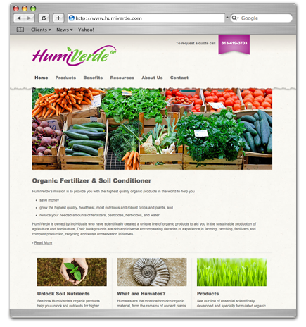 Organic website design for HumiVerde